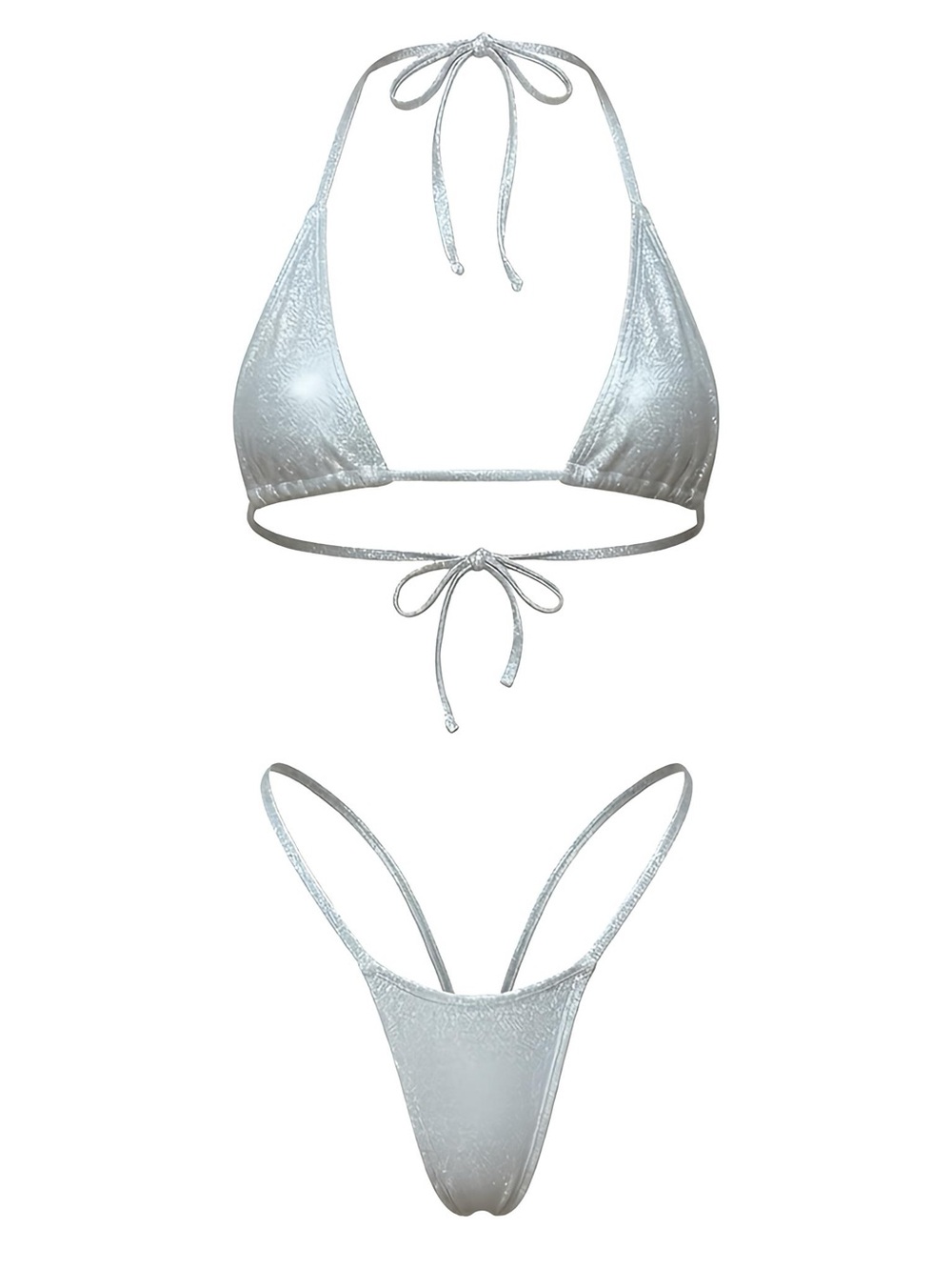 Holographic Silver G String Thong Mini Tri-Kini Set - EXOTIC DANCEWEAR